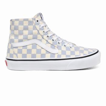 Damske Kotnikove Tenisky Vans Checkerboard Sk8-Hi Tapered Modre/Biele VA52CQSVB